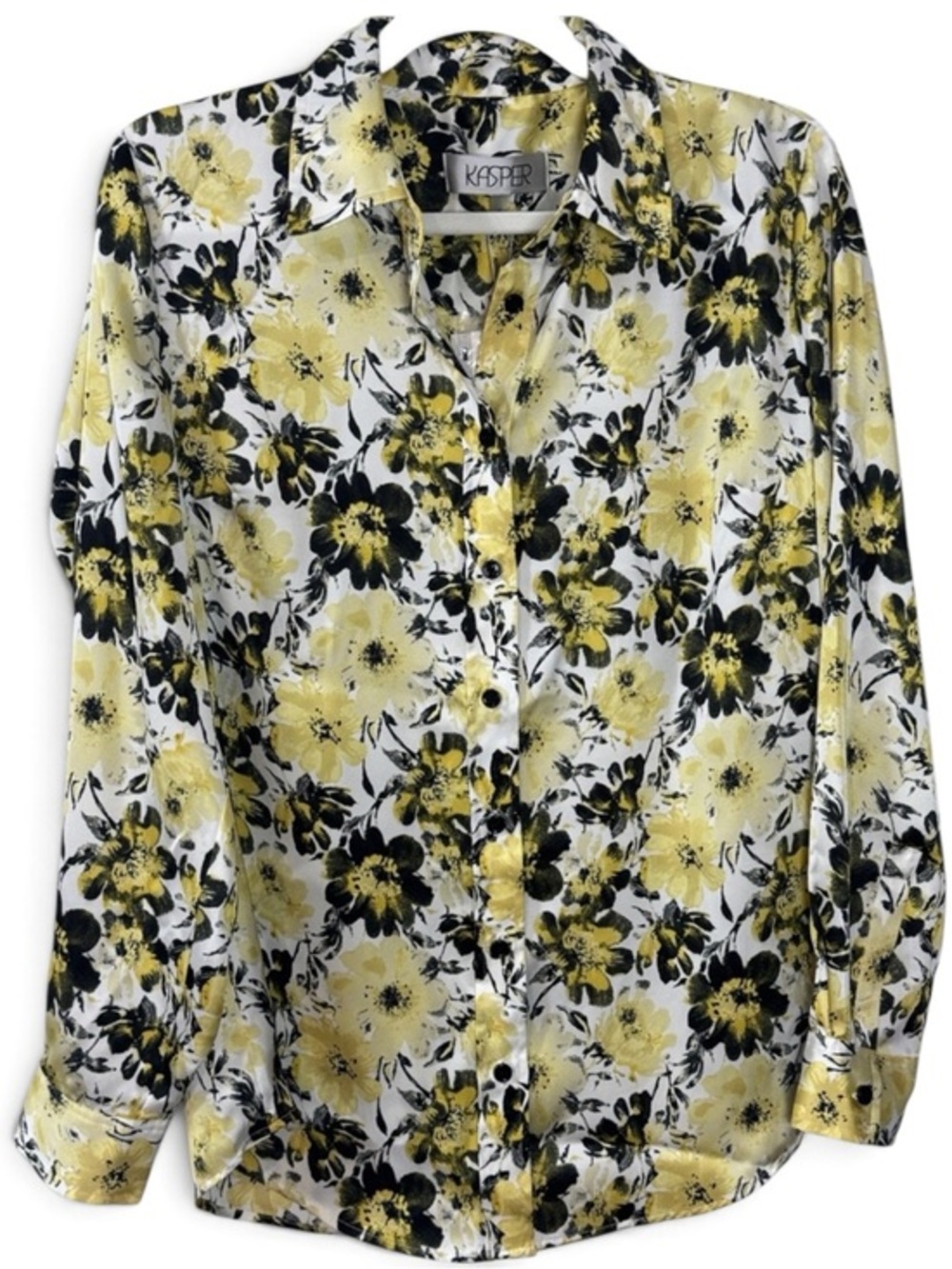 Kasper Women's Floral Satin Long Sleeve Button-Up Shirt - Size Small